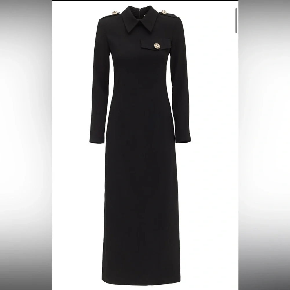 BNWT Fitted Long Sleeve Dress With Stand-Up Collar - Black - Picture 3 of 5
